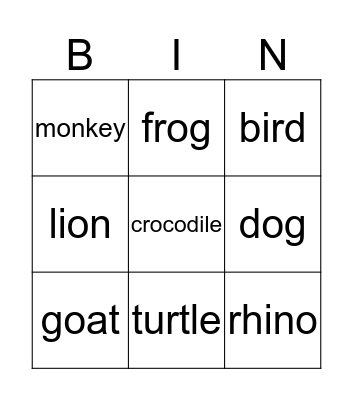 animals Bingo Card