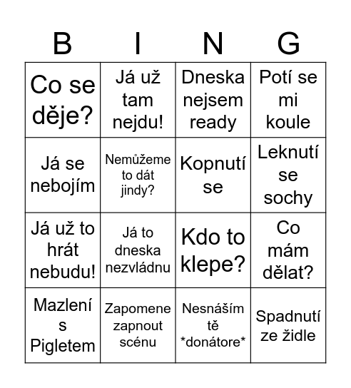 Nejvíc hrdinský Streamer Aďa Bingo Card