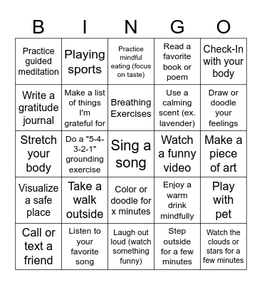 DBT Skills Bingo Card