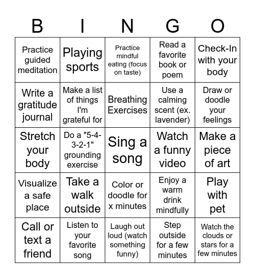 DBT Skills Bingo Card