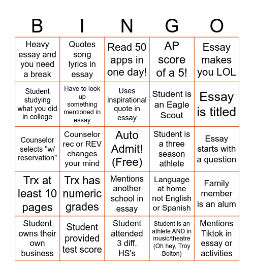 Readin' Season Bingo Card