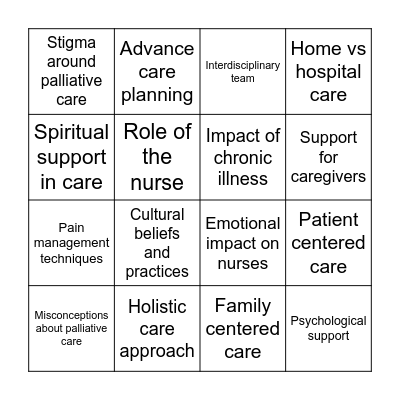 Palliative Care Bingo Card