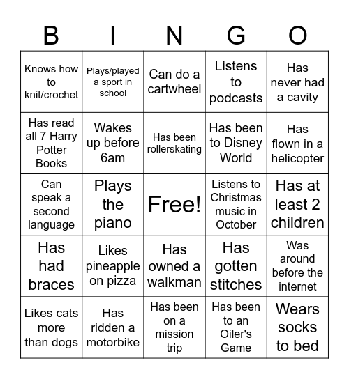 Find Someone Who...... Bingo Card