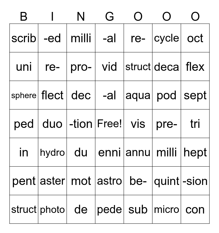 Tri 1 Stems Bingo Card