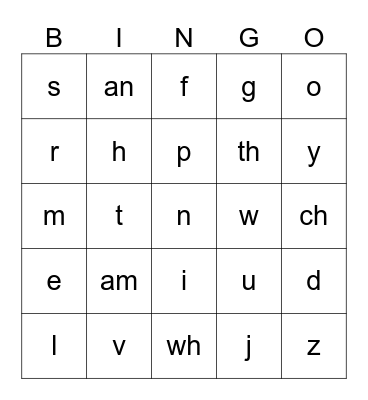 Letter Sounds Bingo Card