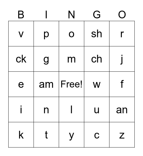 Letter Sounds Bingo Card