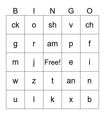Letter Sounds Bingo Card