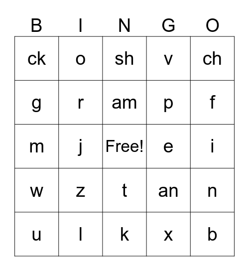 Letter Sounds Bingo Card