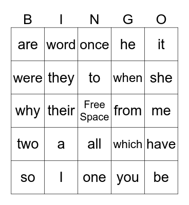 Tricky Words Bingo Card