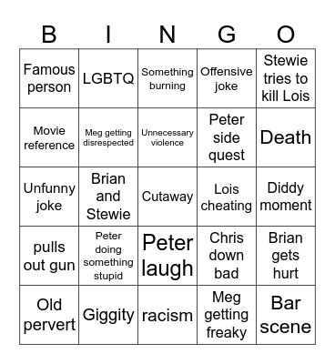 Family guy bingo Card