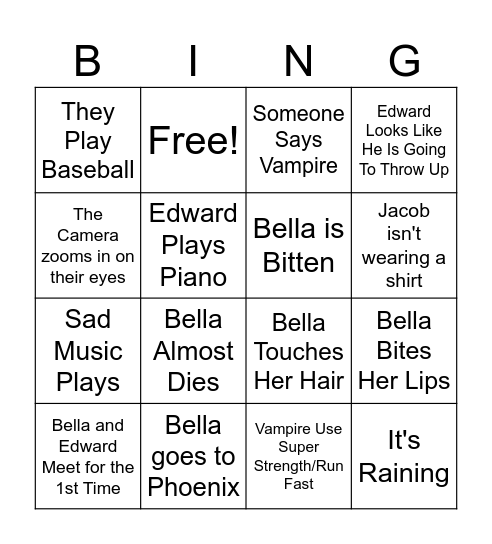 Twilight Bingo Card