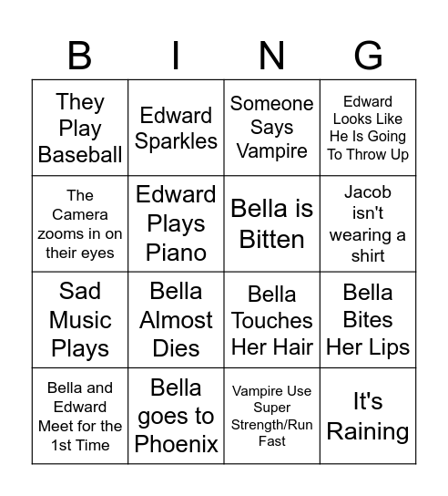 Twilight Bingo Card