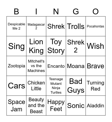 Movie HIT Songs Bingo Card