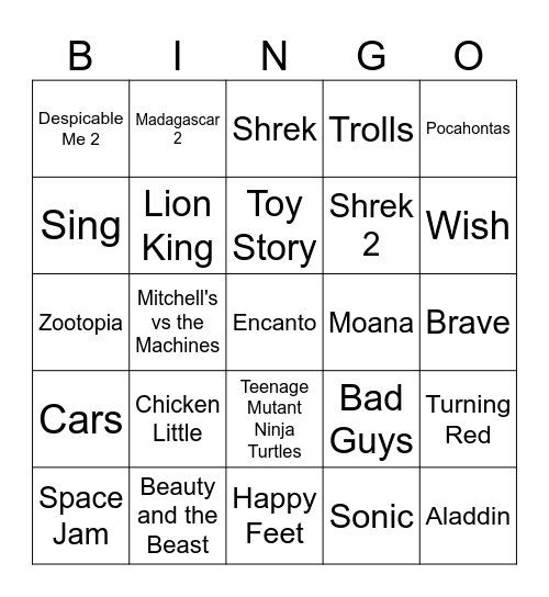 Movie HIT Songs Bingo Card