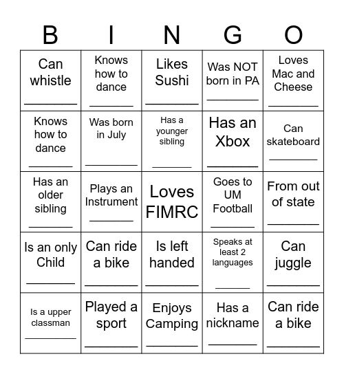 HUMAN BINGO Card