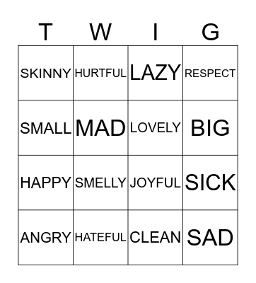 synonyms Bingo Card