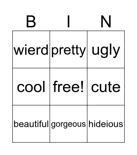 synonyms Bingo Card