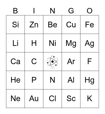 Periodic Table Bingo Card
