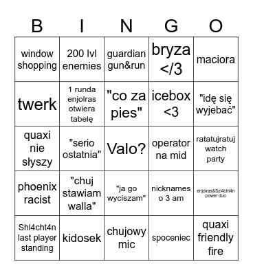VALORANT circus bingo Card