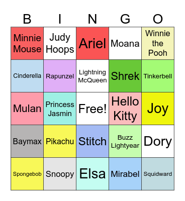 Cartoon Bingo Card