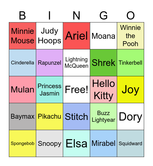 Cartoon Bingo Card