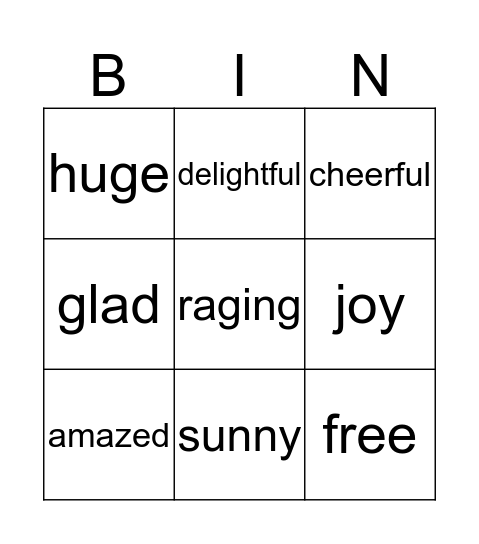 happy angry Bingo Card