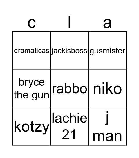 clash of clans Bingo Card