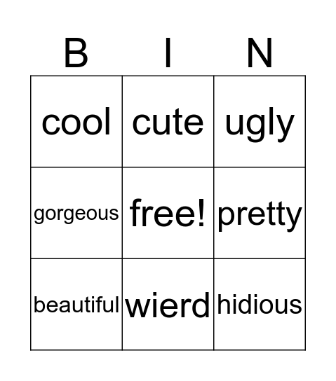 synonyms Bingo Card