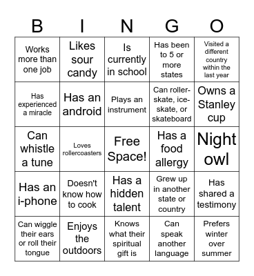 Ice Breaker! Bingo Card