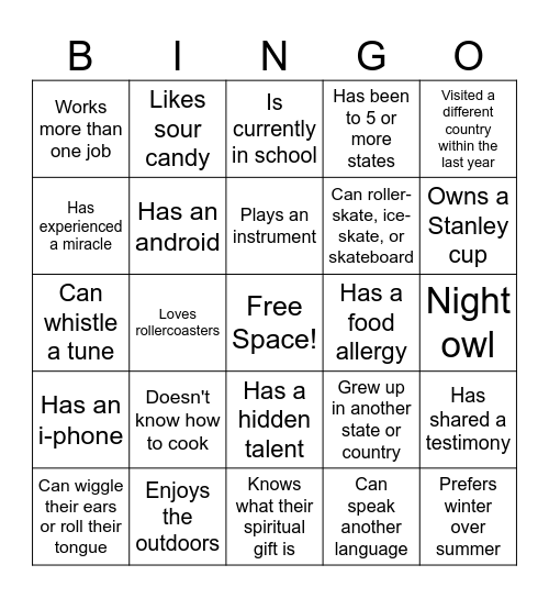 Ice Breaker! Bingo Card