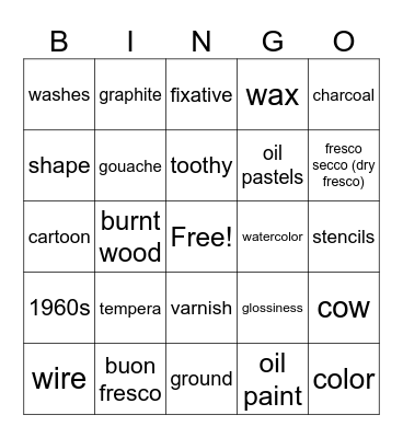 Drawing and Painting Bingo Card