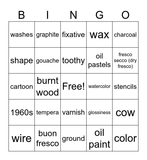 Drawing and Painting Bingo Card