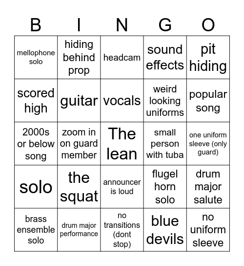 dci Bingo Card