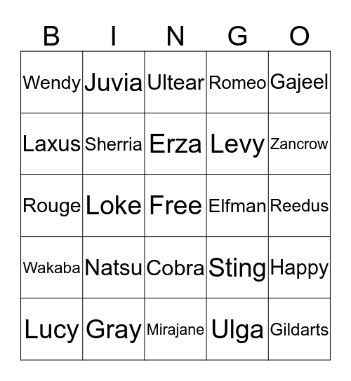 Fairy Tail Magic Bingo Card