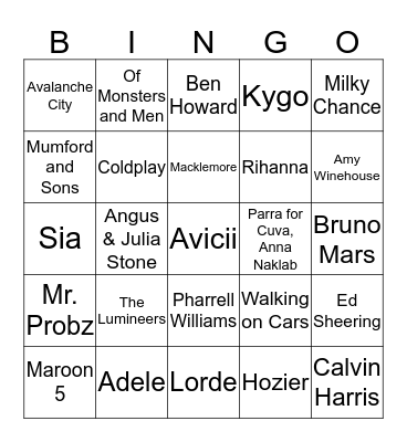 Music Bingo Card