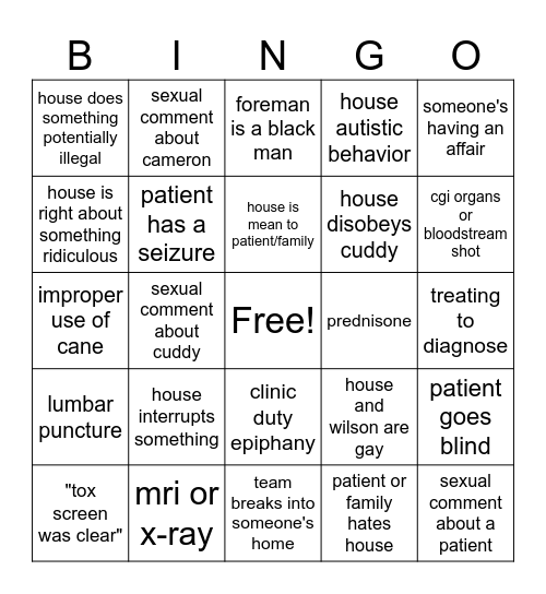 house bingo Card