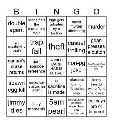 wild life smp bingo Card