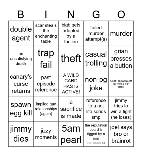 wild life smp bingo Card