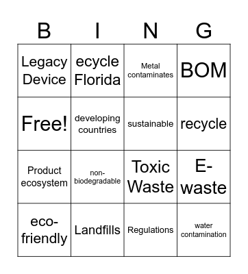 E-Waste Bingo Card