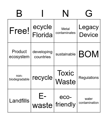 E-Waste Bingo Card