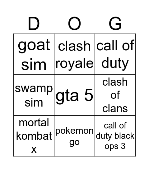 games  Bingo Card