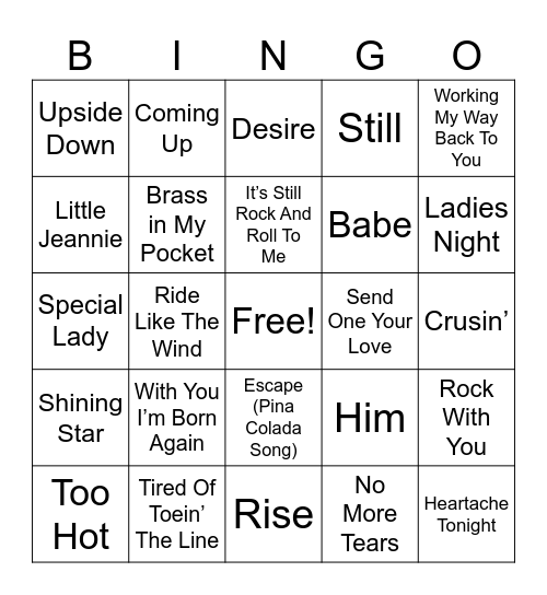 Top 1980 Songs Bingo Card