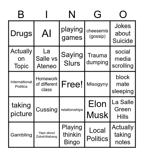 THINKIN BINGO Card