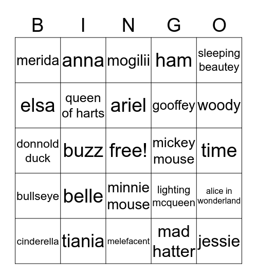 disney charecter bingo! Bingo Card