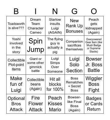 Mario & Luigi Brothership Bingo Card