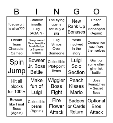 Mario & Luigi Brothership Bingo Card