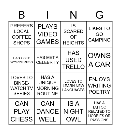 Untitled Bingo Card