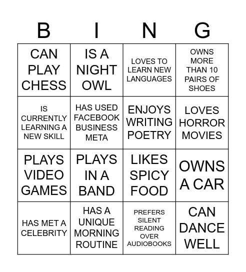 Untitled Bingo Card