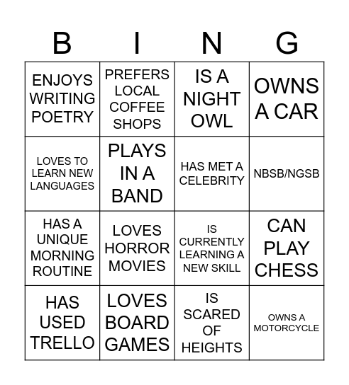Untitled Bingo Card