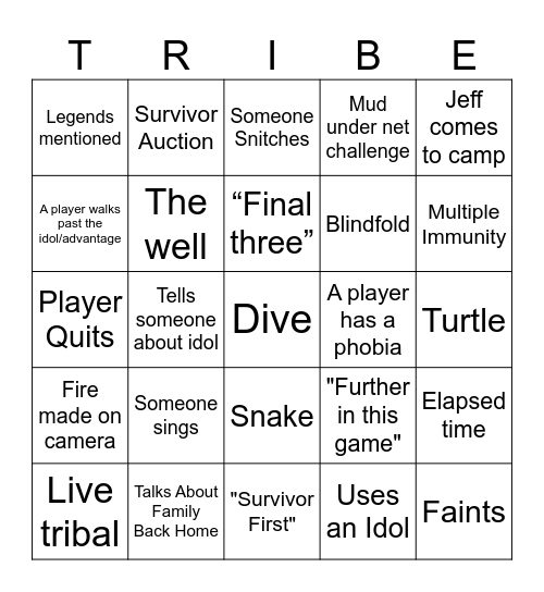 Survivor Bingo Nov Bingo Card